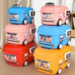 boîtes rangement réutilisables couleurs rose bleu rouge orange motif cartoon poignée amovible