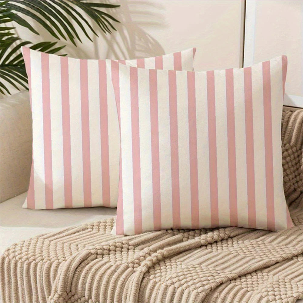 lot deux housses coussin décoratives carrées rayures carreaux canapé salon