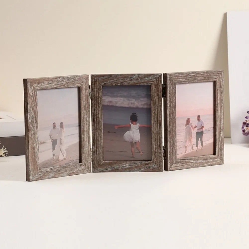 cadre photo triplé bois clair noir minimaliste charnières photos décoratives pouces pouces blanc foncé