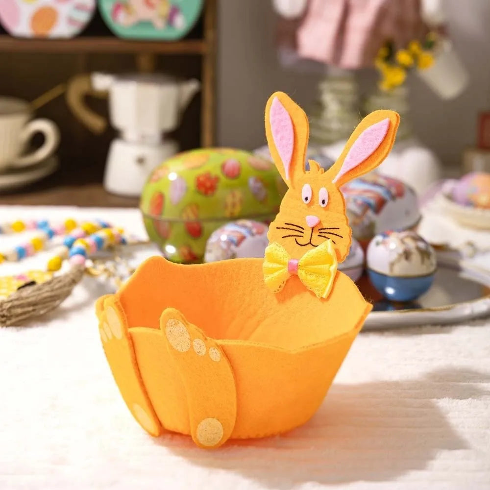 panier feutrine forme lapin deco pâques couleur jaune orange vert enfantin mignon