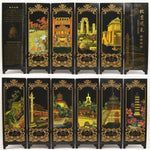 paravent chinois peinture traditionnelle paysages animaux calligraphie bois doré noir ornement chambre multifonctionnel souvenirs