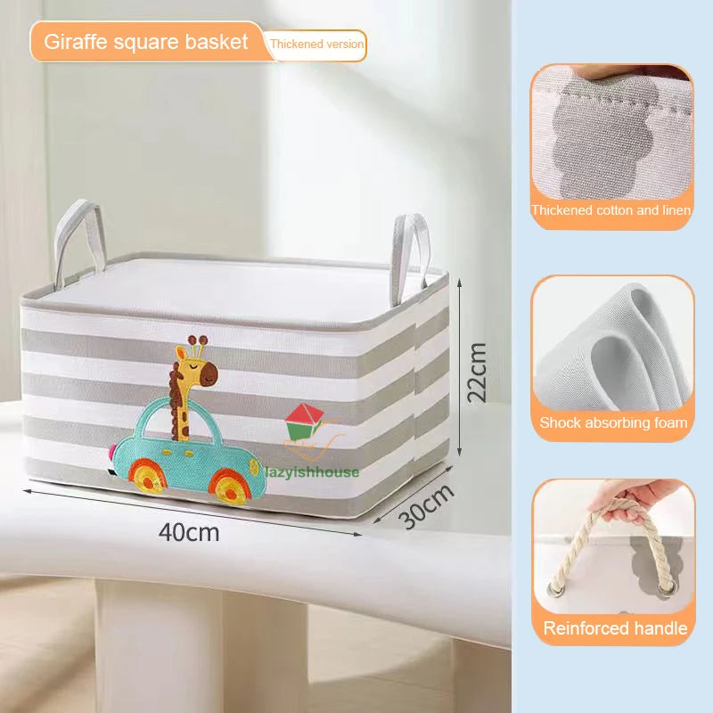 paniers rangement pliant tissu lin motif animaux moderne poignées corde rangement jouets chambre