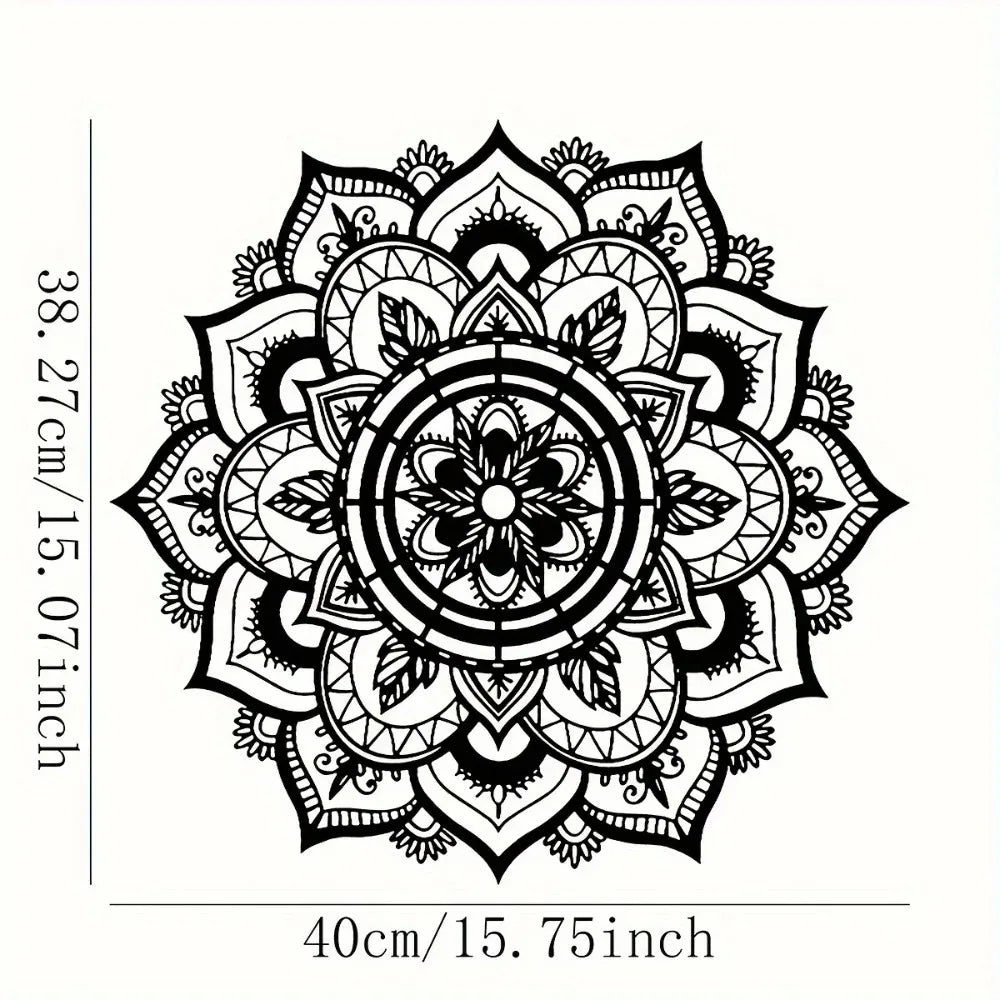 décoration murale mandala géométrique noir blanc autocollant adhésif intérieur zen bohème spatial opaque salon