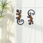 décoration murale lézard métal orange noir artisanal ethnique sculpture murale extérieure patio salle manger