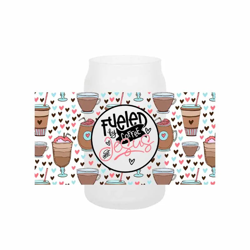 autocollants transfert motif coeurs boissons cartoon transparent opaques tasses croissants glaces bouteille verre couvercle