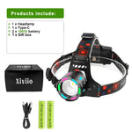 lampe frontale led tactique rechargeable usb noir réglable ipx6 éléments fluorescents