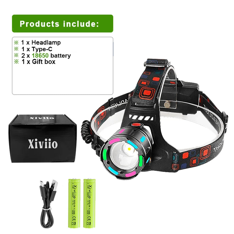 lampe frontale led tactique rechargeable usb noir réglable ipx6 éléments fluorescents