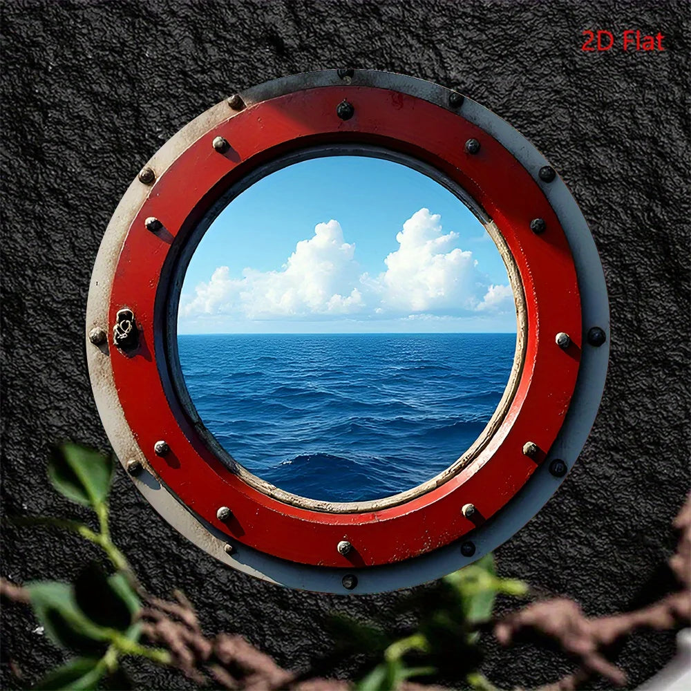 décoration murale porthole vintage rouge gris cadre rivets 20cm occasion anniversaire noël mariage