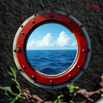 décoration murale porthole vintage rouge gris cadre rivets 20cm occasion anniversaire noël mariage