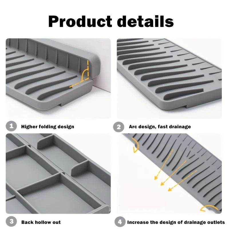 tapis drainage évier silicone gris moderne éponge vaisselle assiettes bols séchage respectueux environnement