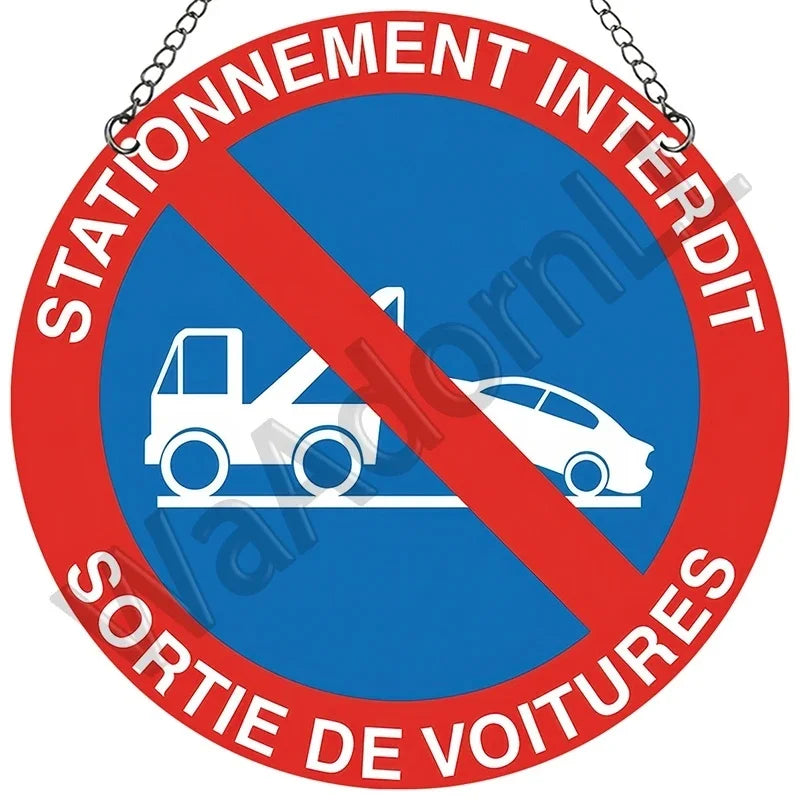 panneau signalisation interdiction stationner métal rond rouge blanc garage décoration murale extérieur voiture interdit