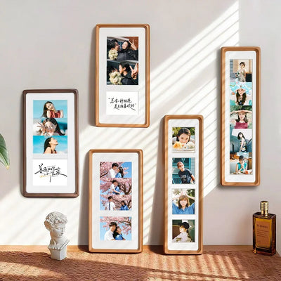 Cadre photo triptyque bois massif coins ronds noir
