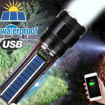 lampe torche led puissante rechargeable panneau solaire intégré lumière intense résistante chocs auto défense