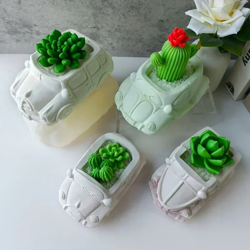 cache plantes forme voiture camion train blanc rose vert vintage rétro