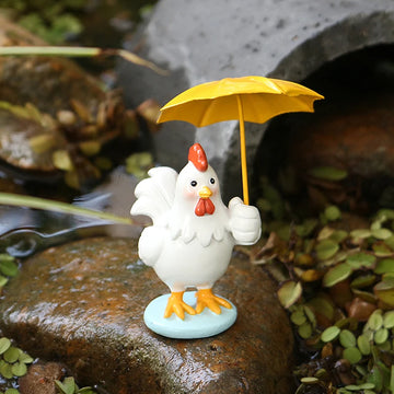 statue décorative miniature coq parapluie extérieur intérieur blanc rouge orange jaune bleu lisse tissu