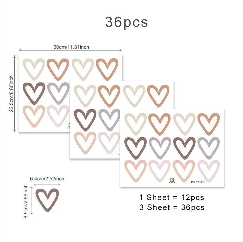 stickers muraux coeurs beige rose gris brun modernes adhésifs chambre enfants fonds écran