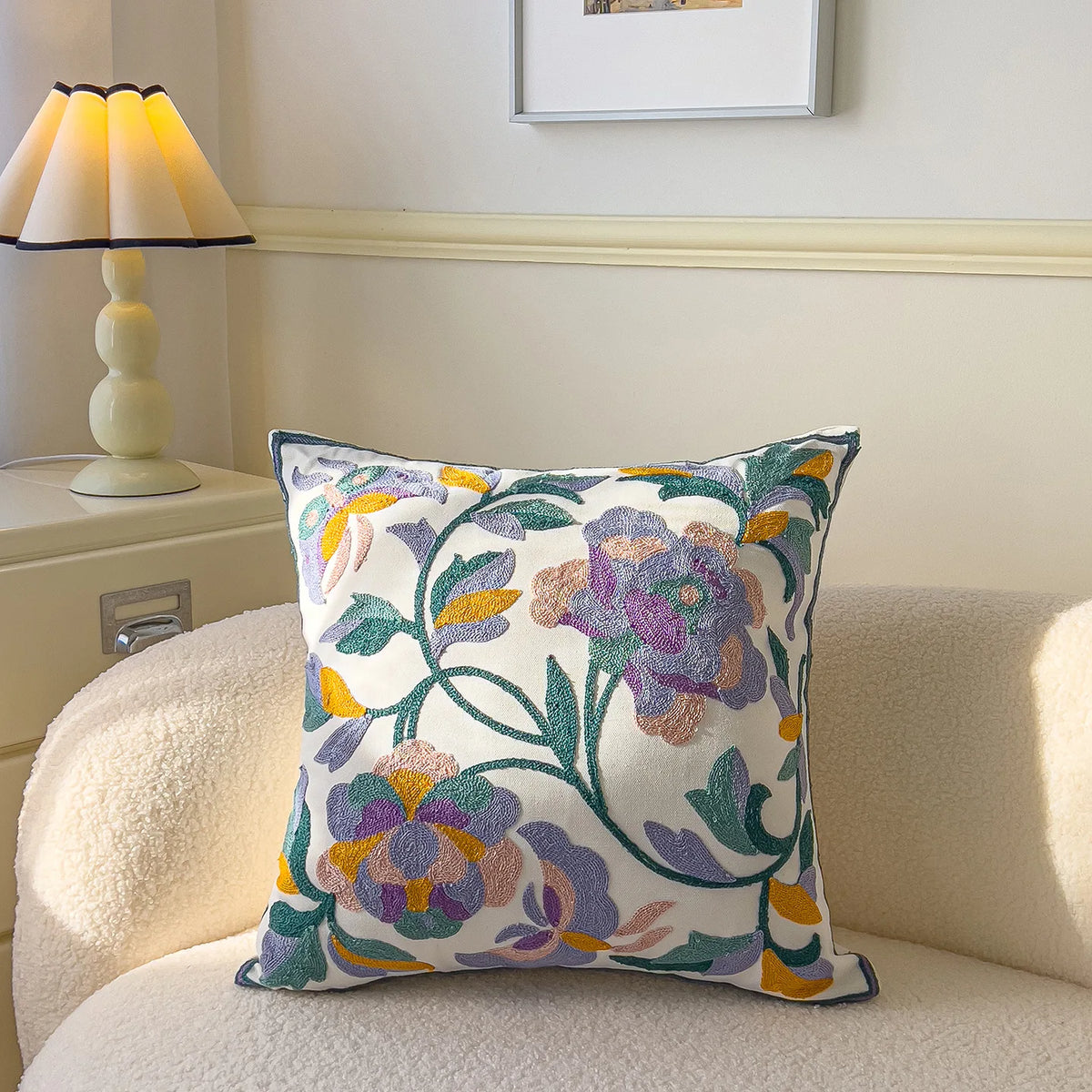taies d'oreiller brodées motifs floraux coton polyester 45x45cm couleurs variées décoration intérieure coussins décoratifs