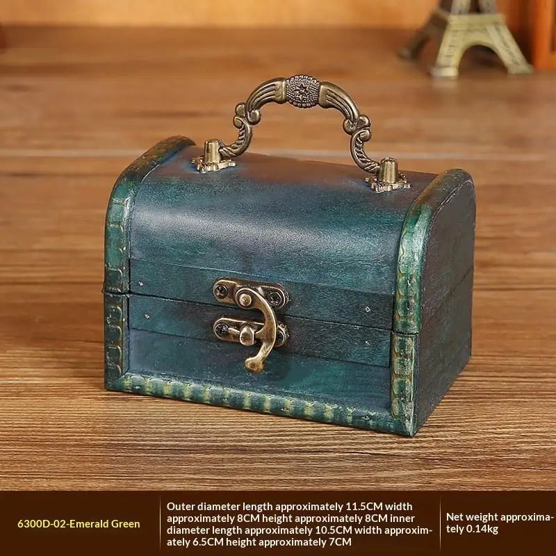 coffre bijoux bois vert marron vintage serrure imitation cuir okolets