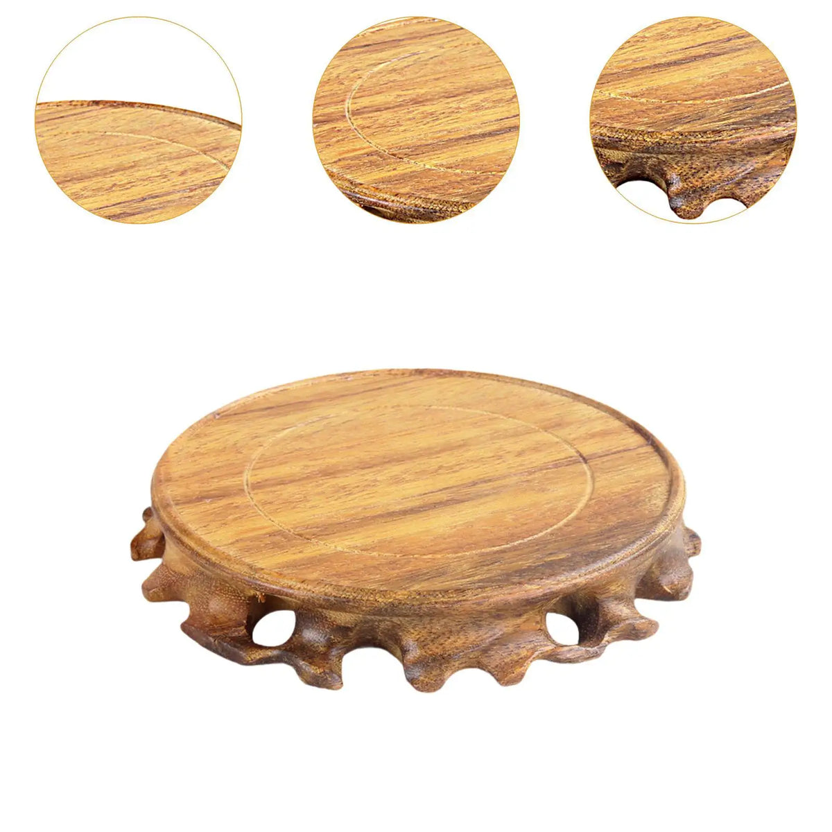 support circulaire bois marron clair traditionnel décoration vase pot stand naturel grain bois stable