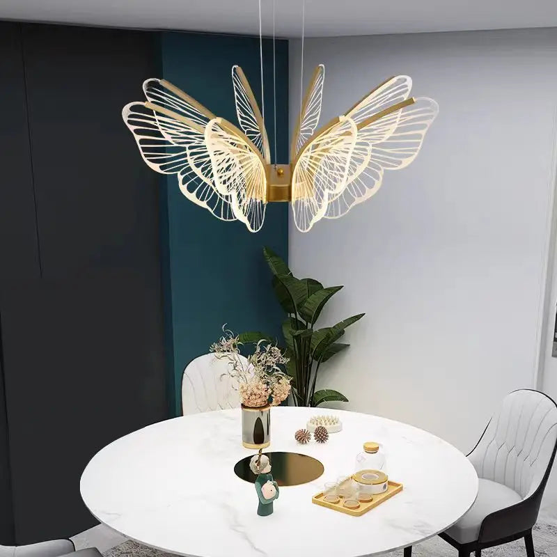 suspension lumineuse papillons blanc doré moderne minimaliste led chambre salonhôtel
