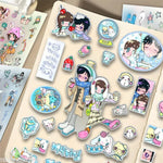 sticker kawaii autocollants mignons dessins animés personnages animaux coeurs floraux pvc multicolores scrapbooking téléphone