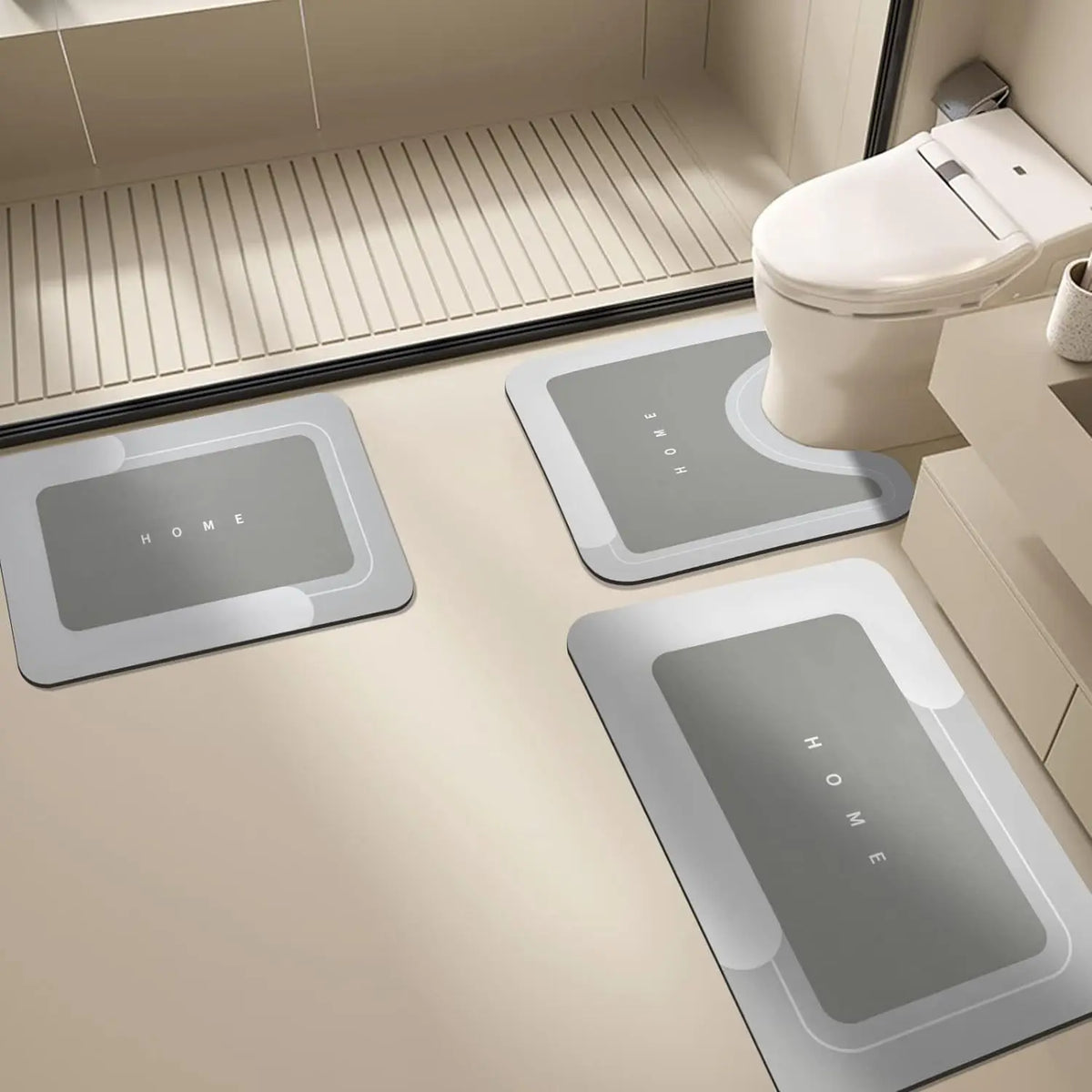 tapis bain moderne gris noir texte antidérapant salle bain maison