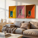 tableaux abstraits contemporains décoration murale chambre salon pièces géométriques colorées jaune rose orange bleu