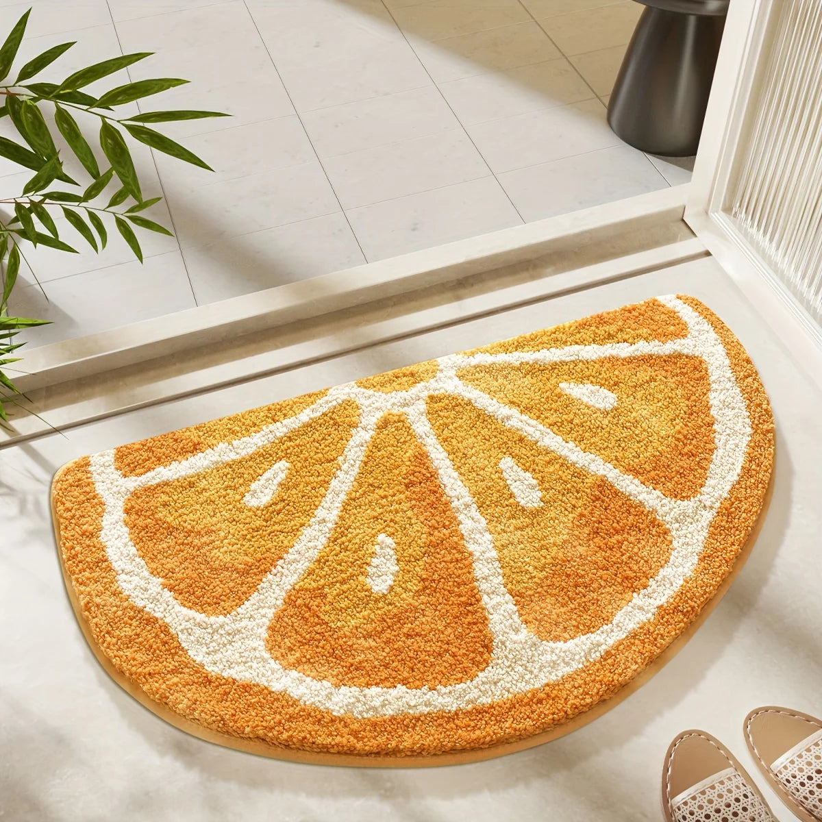 tapis sol moderne fruits colorés vert blanc rouge noir décoration chambre salle bain absorbant
