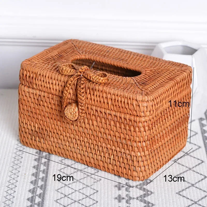 boîtes mouchoirs tissu tressé rustique marron clair boucle métallique rangement serviettes papiers toilette salle