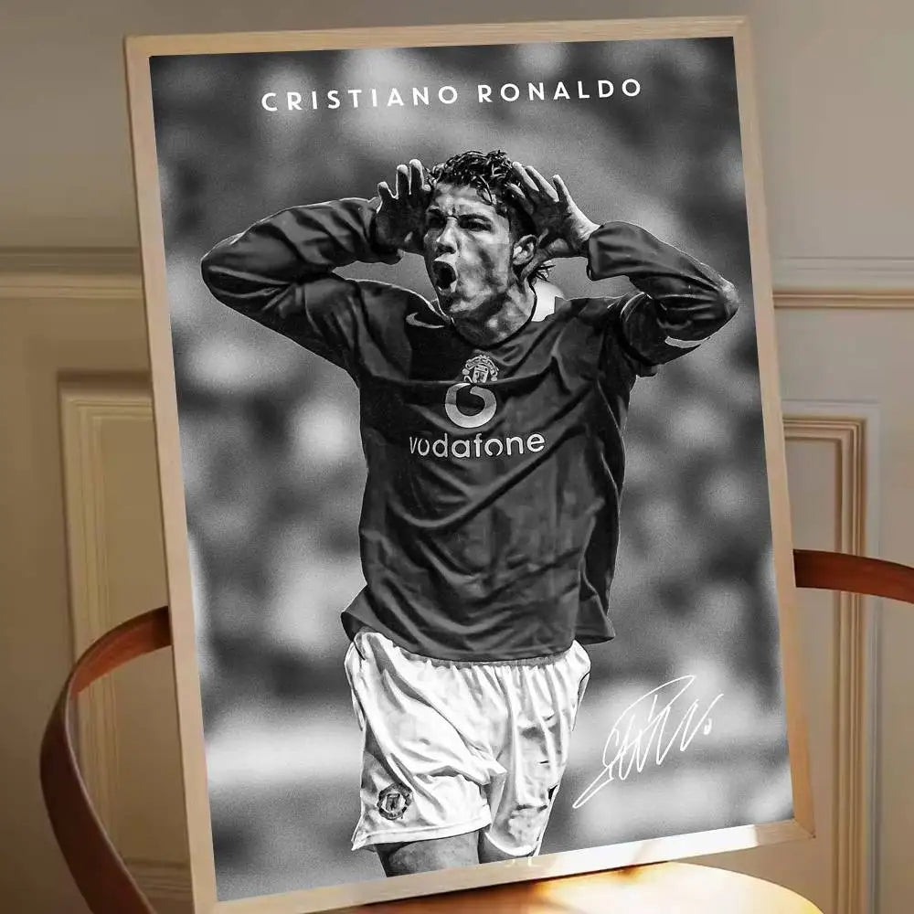 affiche noir blanche photo Ronaldo cadre décoration mur salon chambre réaliste