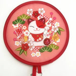 éventail pliant traditionnel japonais motif floral chaîne métallique bleu rose violet rouge blanc