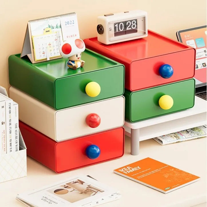 boîte rangement tiroirs couleur rouge verte blanche moderne minimaliste plastique poignées
