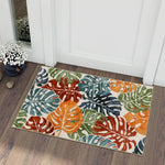 tapis sol antidérapant feuilles tropicales moderne bleu vert beige blanc