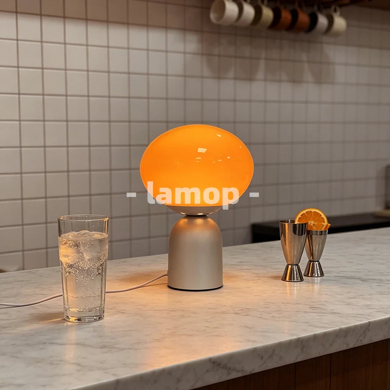 lampe table moderne rétro base noire lumière douce ampoules led verre strié orange sans