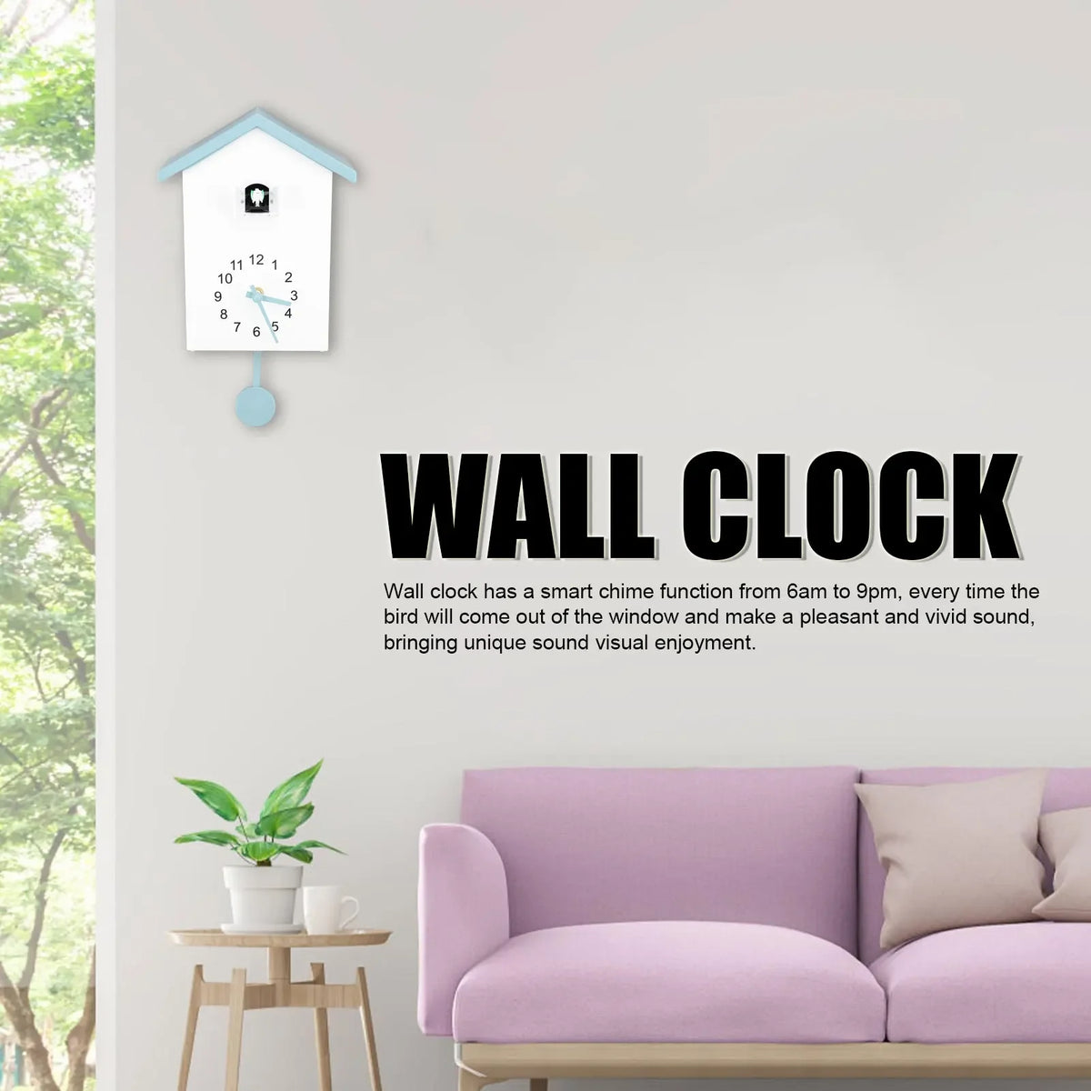 Horloge murale oiseau design noir sur fond neutre