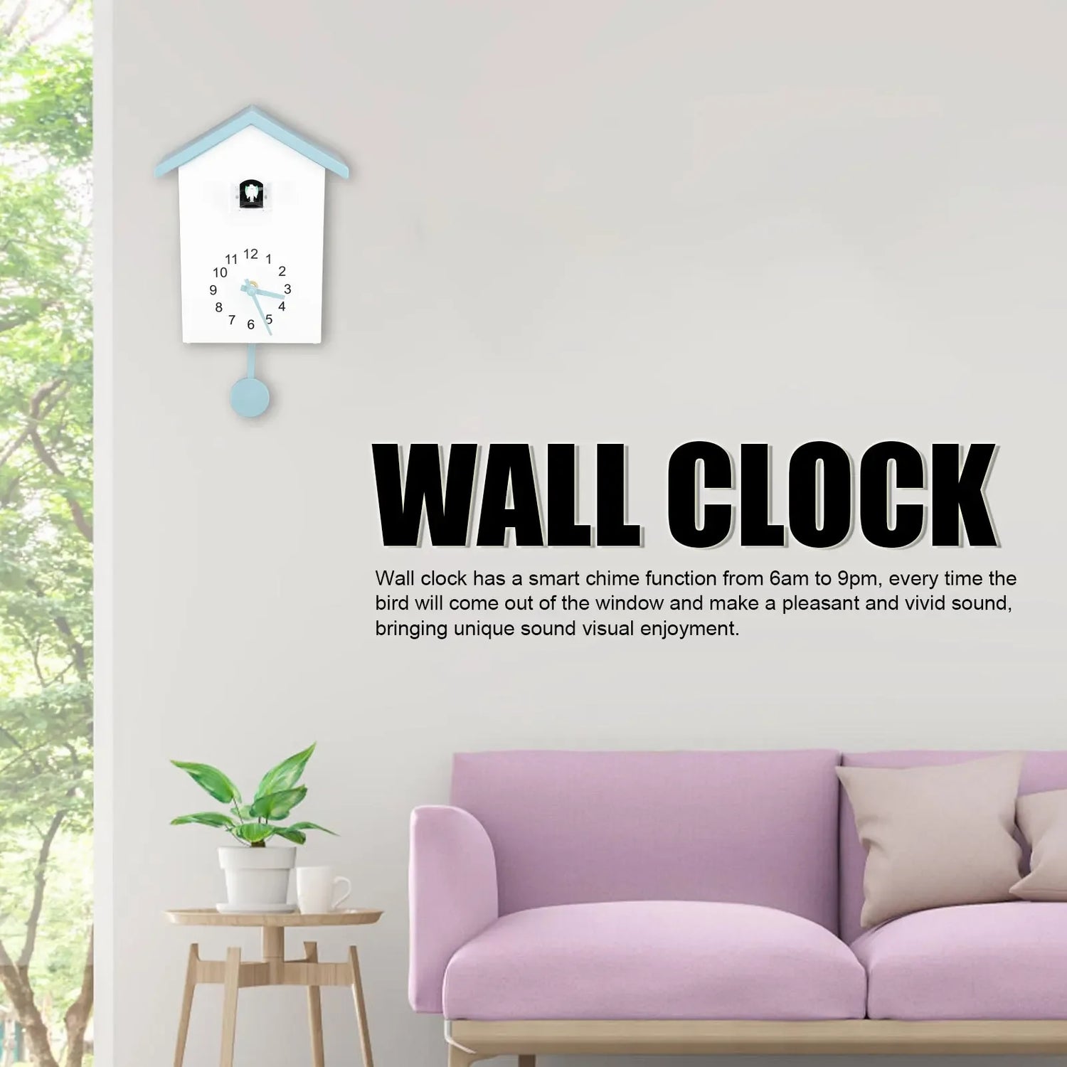 Horloge murale oiseau design noir sur fond neutre