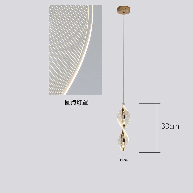Suspension lumineuse moderne acrylique blanc doré spirale salon chambre étude