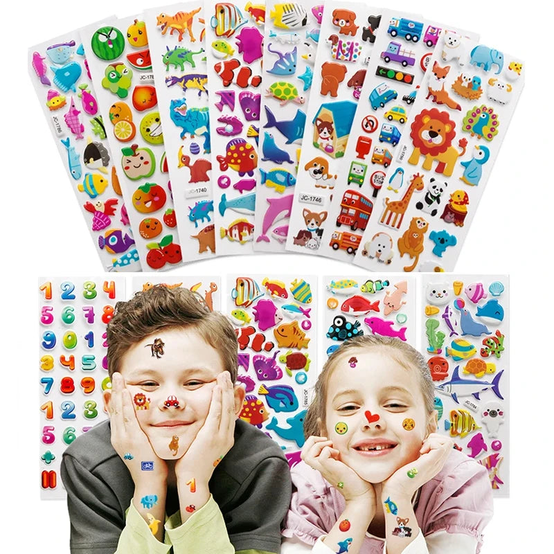 sticker 3d multicolore animaux fruits chiffres scrapbooking deco journal enfants cartoonaufs clips