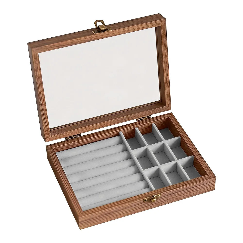 boîte bijoux bois marron compartiments velours transparente cadenas classique moderne