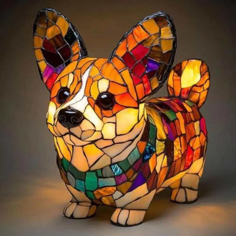 lampe posée chien multicolore mosaïque art deco résine opaque chambre salon