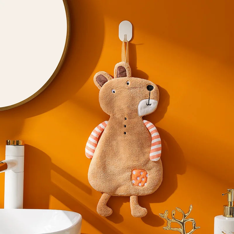 serviettes toilette animaux mignons gris beige rose douces absorbantes enfants déco chambre salon