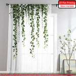 rideau fin imprimé lierre vert transparent bohème salon chambre maison tringle métallique