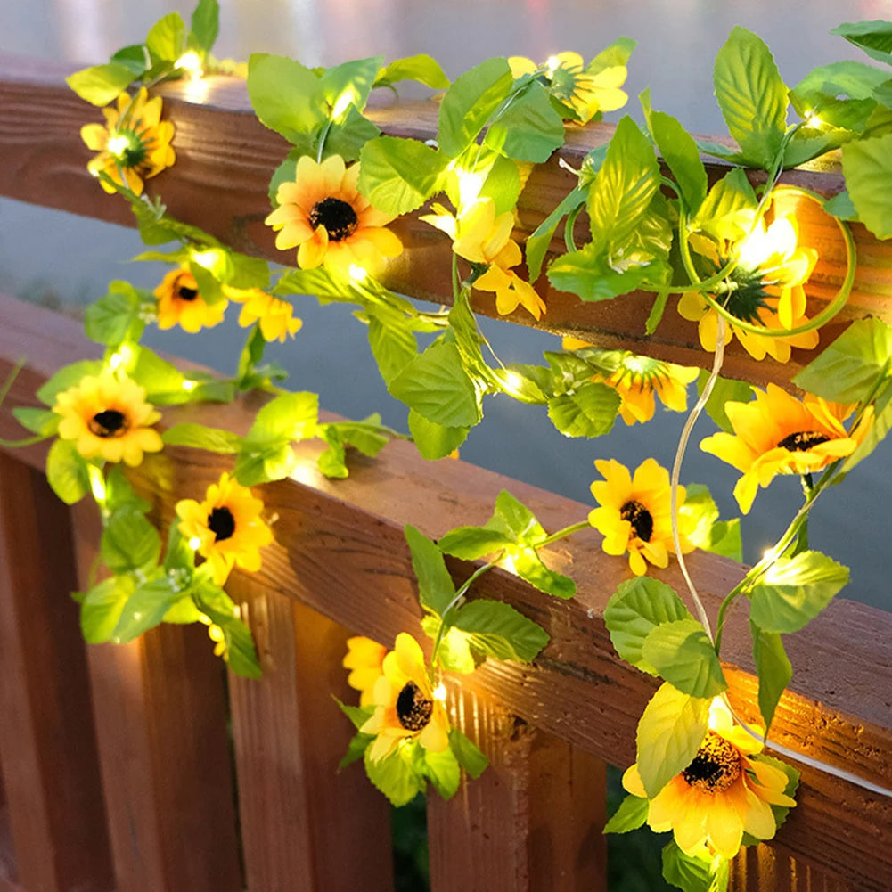 guirlande lumineuse jaune fleurs tournesol feuilles vertes adhésif moderne décoration noëlintérieur salon led 20lumieres