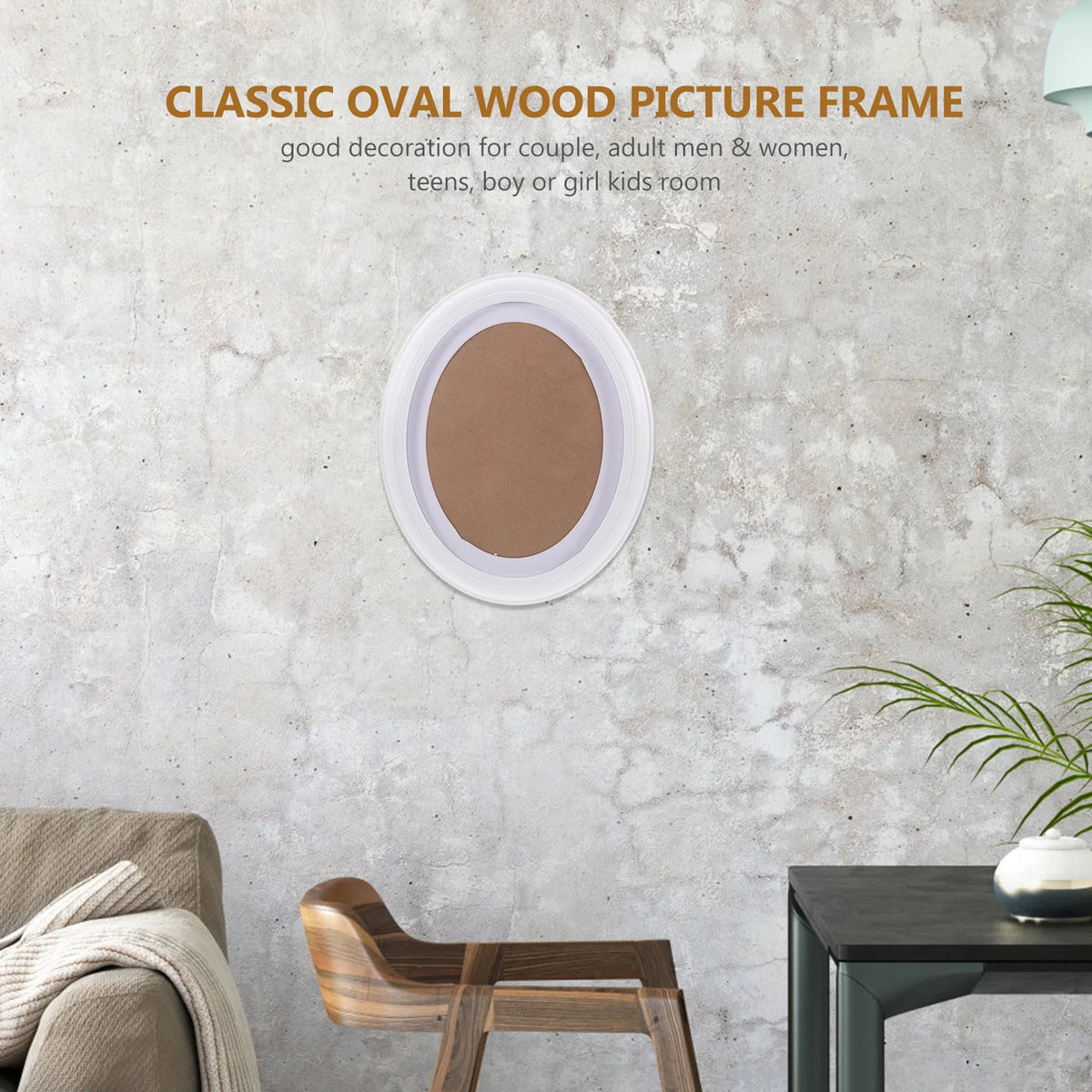 cadre photo ovale bois blanc marron classique décoration murale chambre salon adulte adolescent