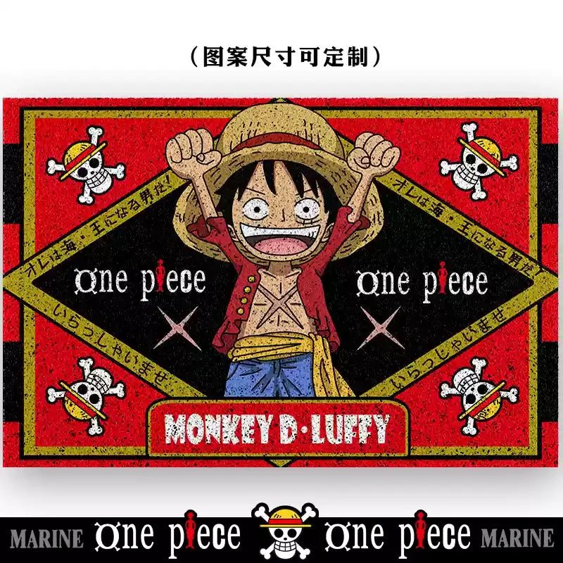 tapis d'entrée one piece noir blanc rouge personnages bienvenue chez toi logo/svg anime moderne