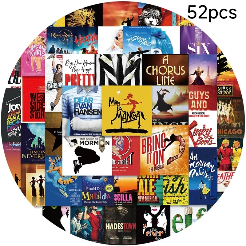 autocollants musique broadway théâtre enfants stickers illustrés adhésifs variés couleurs opaques