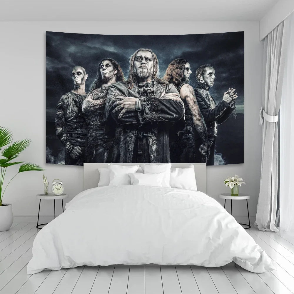 tapisserie graphique powerwolf rouge jaune bleu noir bohème hippie décoration intérieure chambre