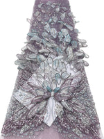 ruban décoratif luxueux fleurs relief strass couleur bleu clair rose beige violet gris élégant