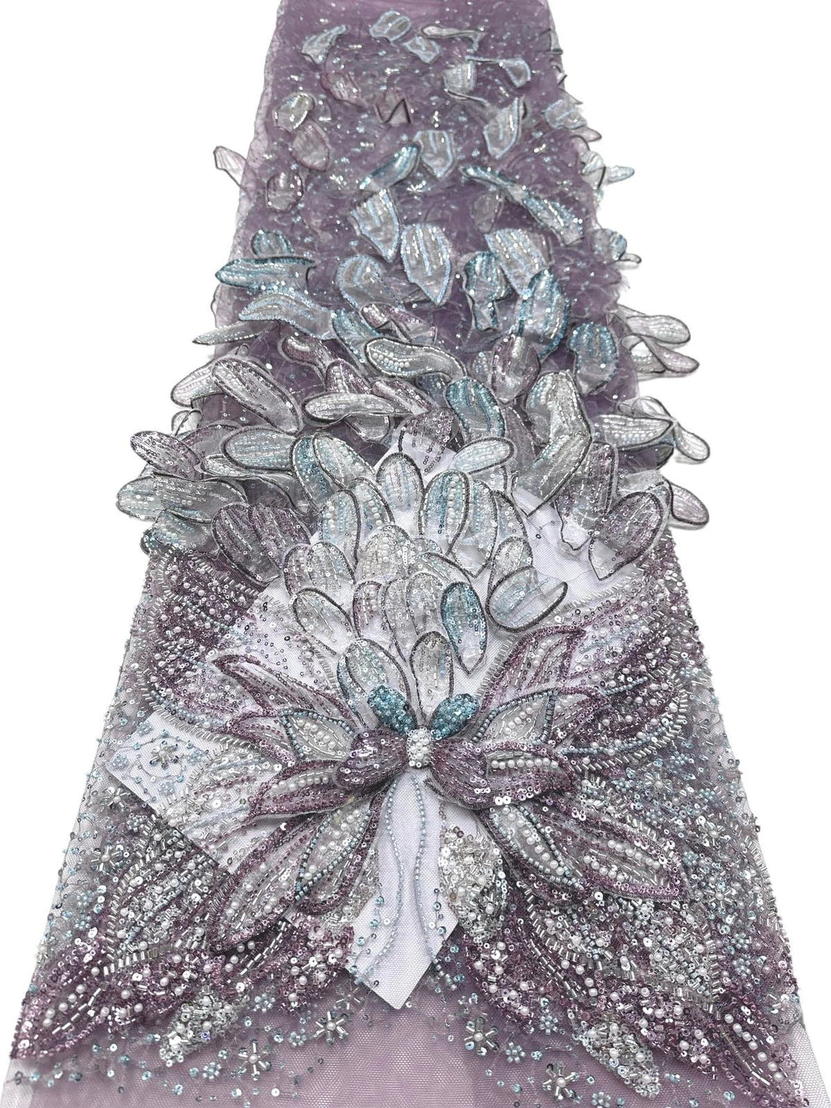 ruban décoratif luxueux fleurs relief strass couleur bleu clair rose beige violet gris élégant