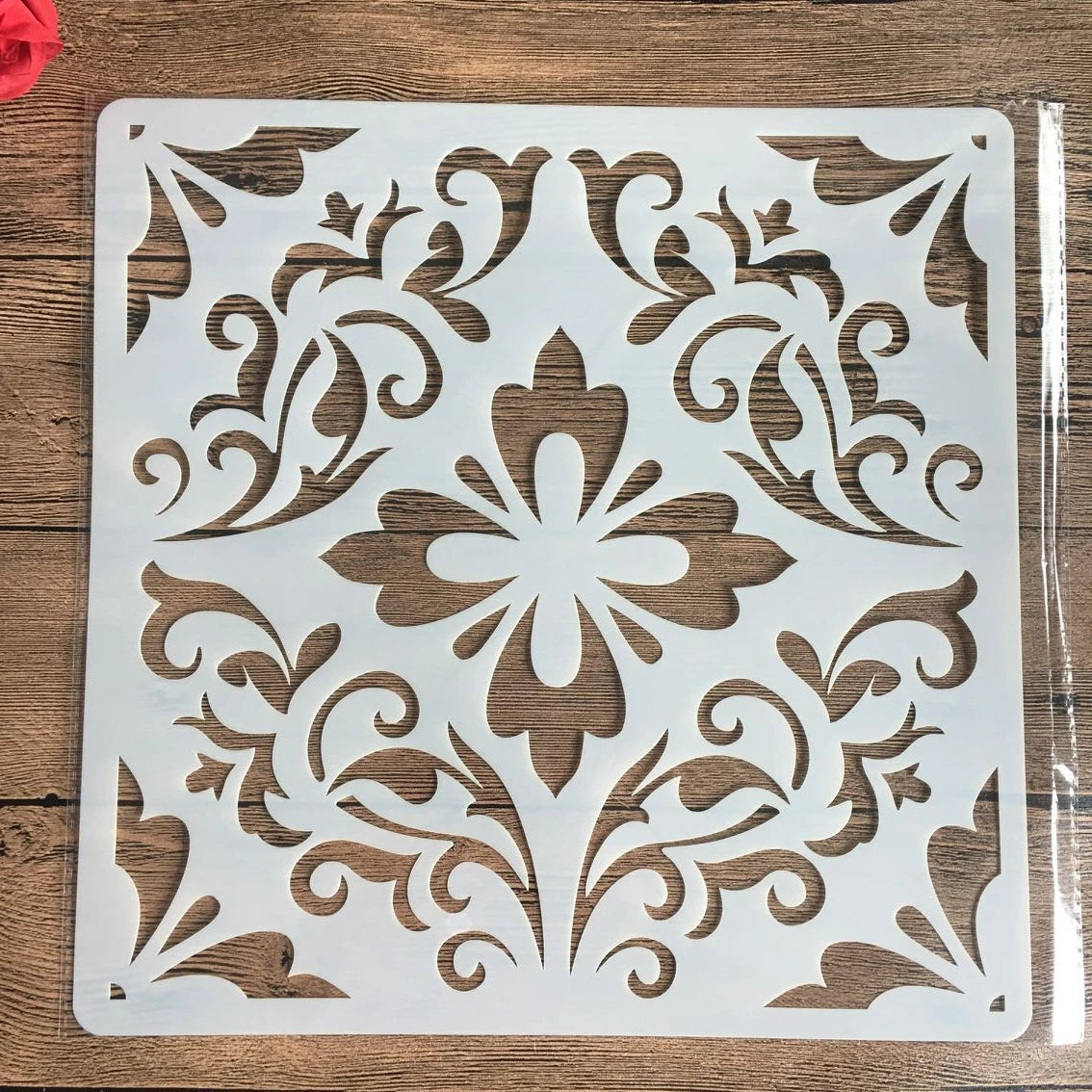 pochoir stencil blanc noir ornamental floral artisanal decoratif 32cm 32cm